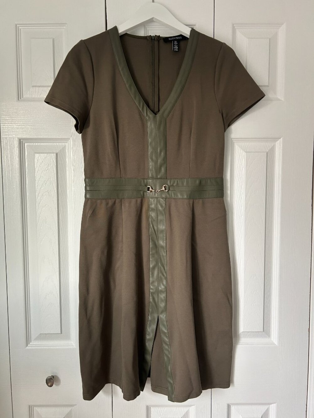 Ellen Tracy Olive Green Buckle Mini Dress